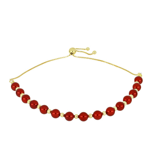 Goldplattiertes Silberarmband mit roter Süßwasserperle