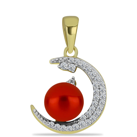 Goldplattierter Silberanhänger mit roter Süßwasserperle und weißem Topas