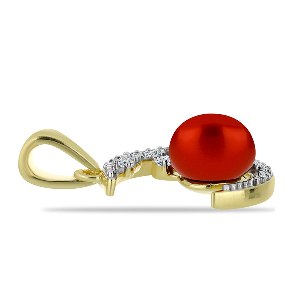 Goldplattierter Silberanhänger mit roter Süßwasserperle und weißem Topas 2 
