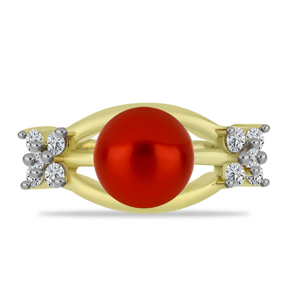 Goldplattierter Silberring mit roter Süßwasserperle und weißem Topas 1 