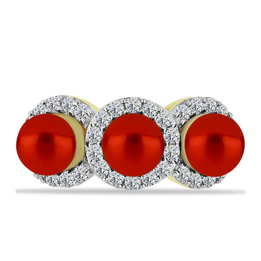 Goldplattierter Silberring mit roter Süßwasserperle und weißem Topas