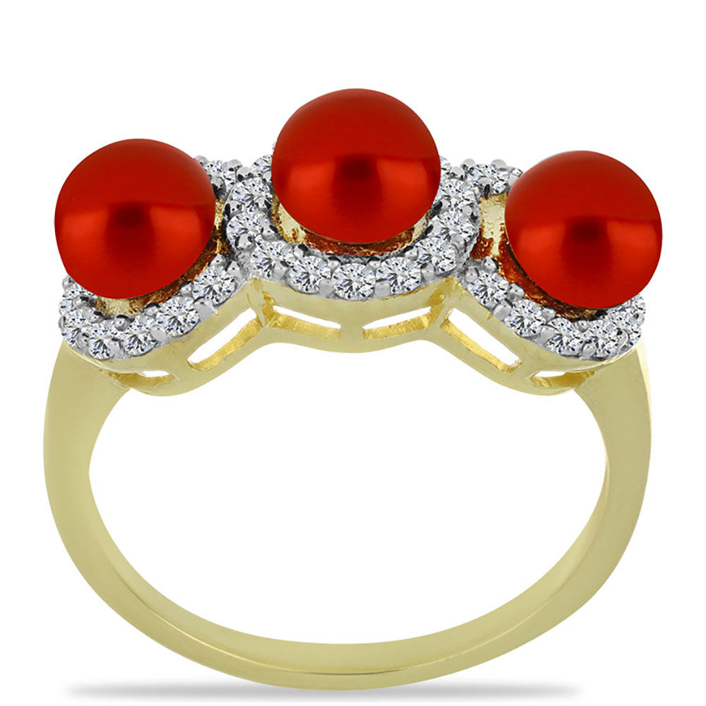 Goldplattierter Silberring mit roter Süßwasserperle und weißem Topas 3 