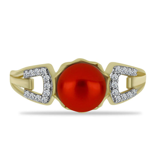 Goldplattierter Silberring mit roter Süßwasserperle und weißem Topas