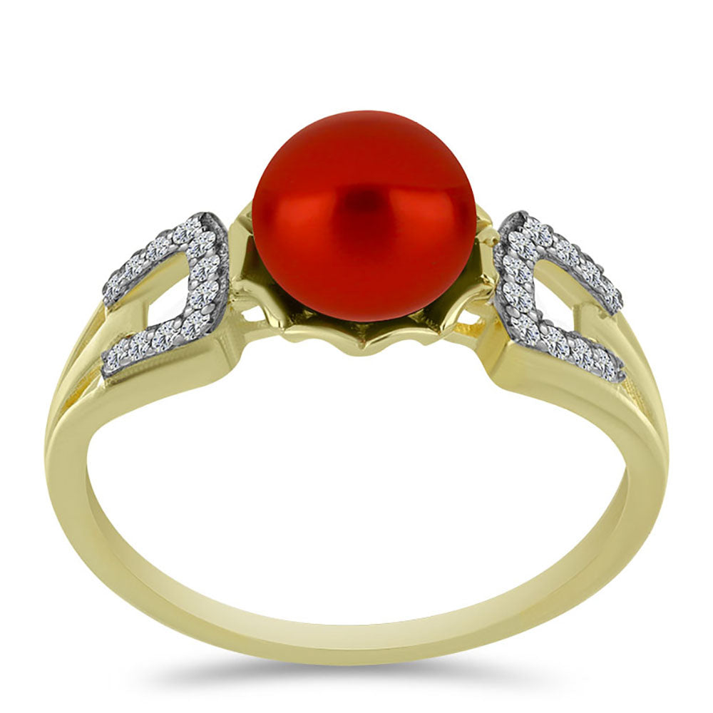 Goldplattierter Silberring mit roter Süßwasserperle und weißem Topas 3 