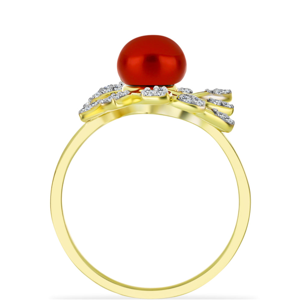 Goldplattierter Silberring mit roter Süßwasserperle und weißem Topas 2 