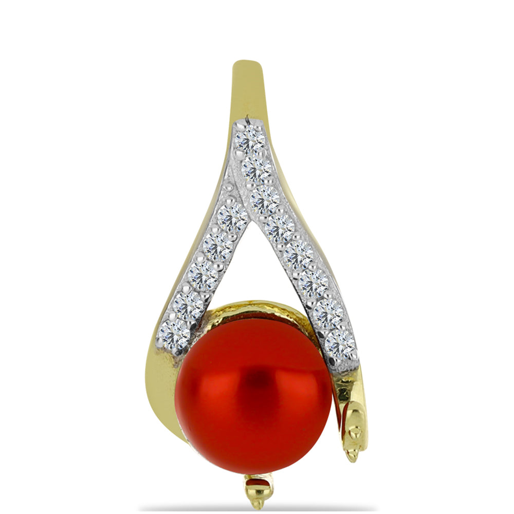 Goldplattierter Silberanhänger mit roter Süßwasserperle und weißem Topas