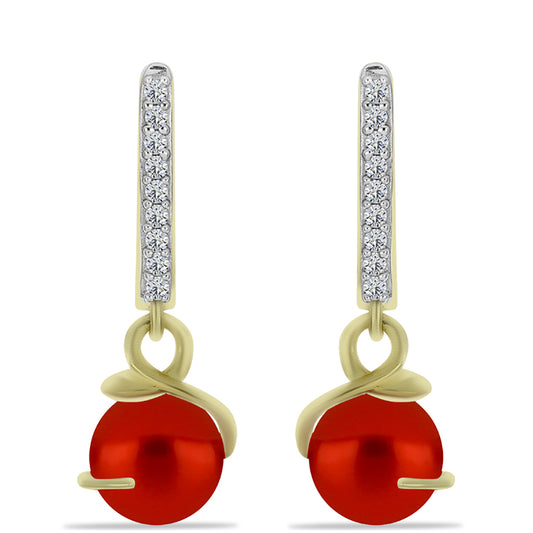 Goldplattierte Silberohrringe mit roter Süßwasserperle und weißem Topas