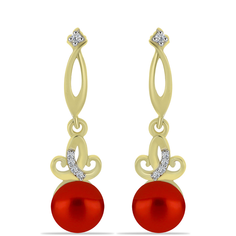 Goldplattierte Silberohrringe mit roter Süßwasserperle und weißem Topas 1 