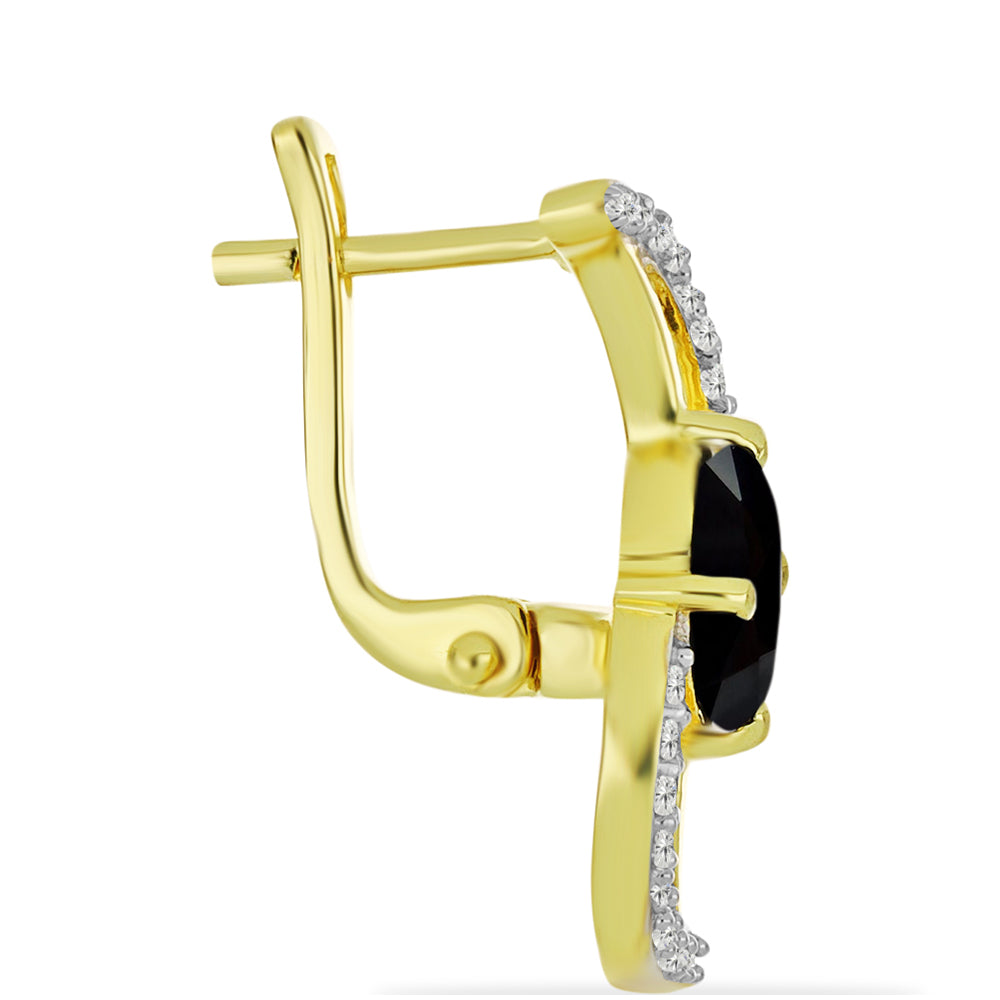 Goldplattierte Silberohrringe mit schwarzem Onyx und weißem Topas 2 