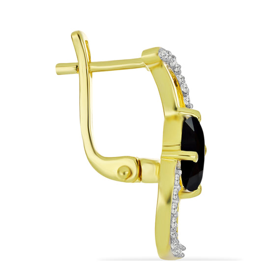 Goldplattierte Silberohrringe mit schwarzem Onyx und weißem Topas