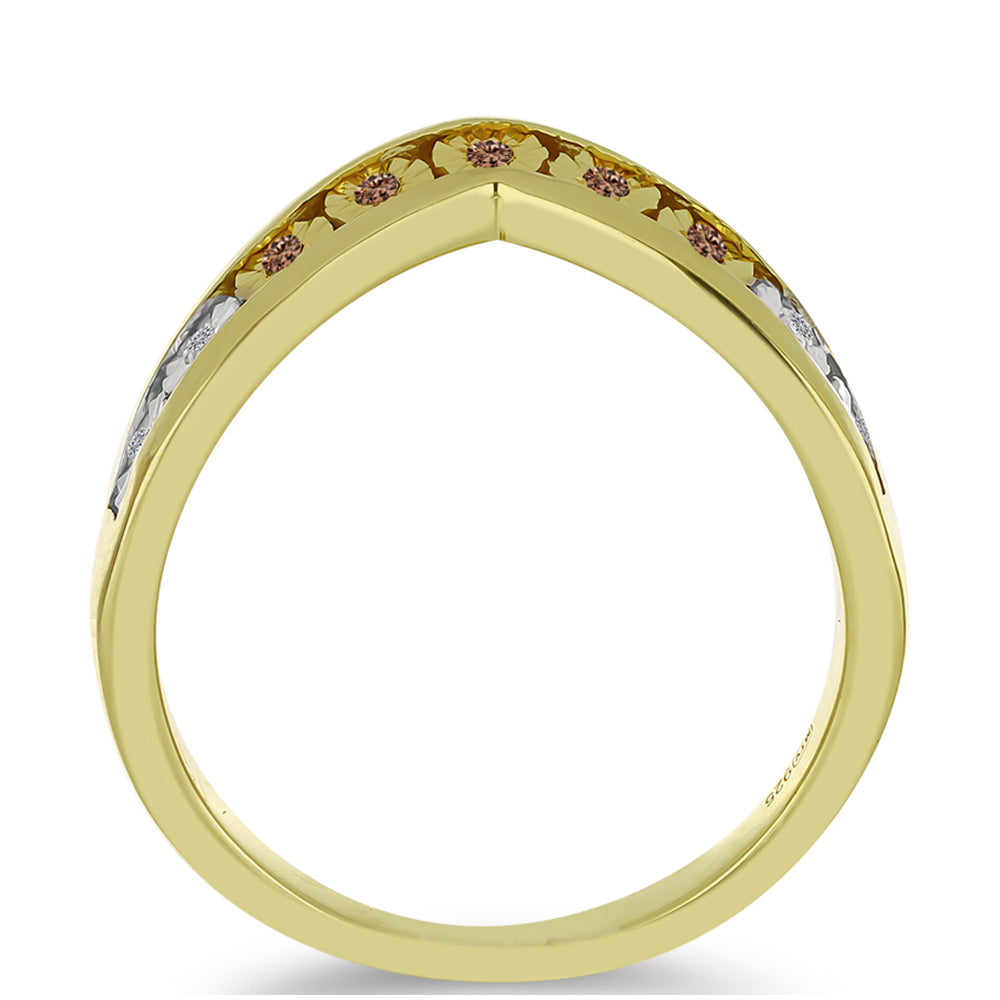 Goldplattierter Silberring mit Champagner-Diamant und weißem Diamant 2 