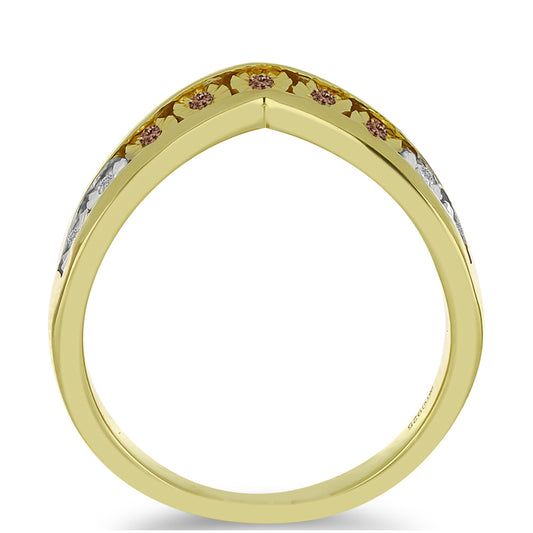 Goldplattierter Silberring mit Champagner-Diamant und weißem Diamant