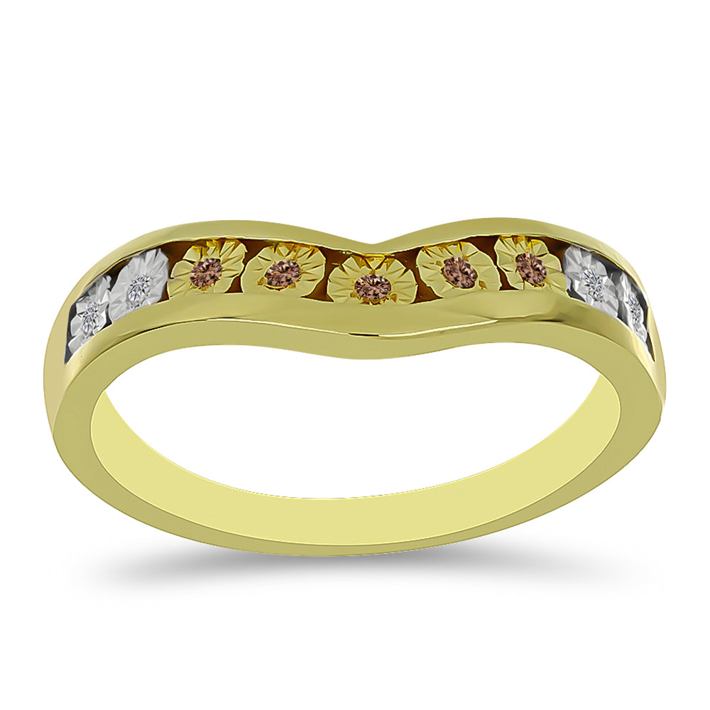 Goldplattierter Silberring mit Champagner-Diamant und weißem Diamant 3 