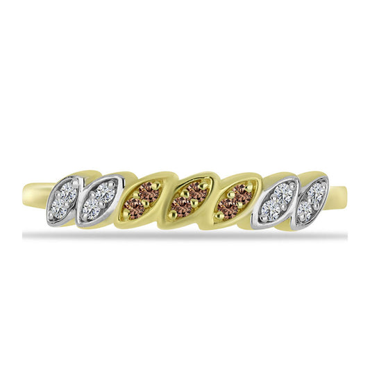 Goldplattierter Silberring mit Champagner-Diamant und weißem Diamant