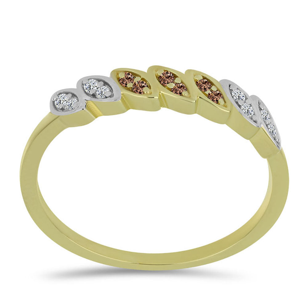 Goldplattierter Silberring mit Champagner-Diamant und weißem Diamant 3 