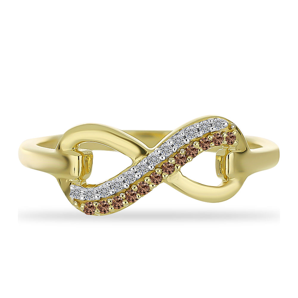 Goldplattierter Silberring mit Champagner-Diamant und weißem Diamant 1 