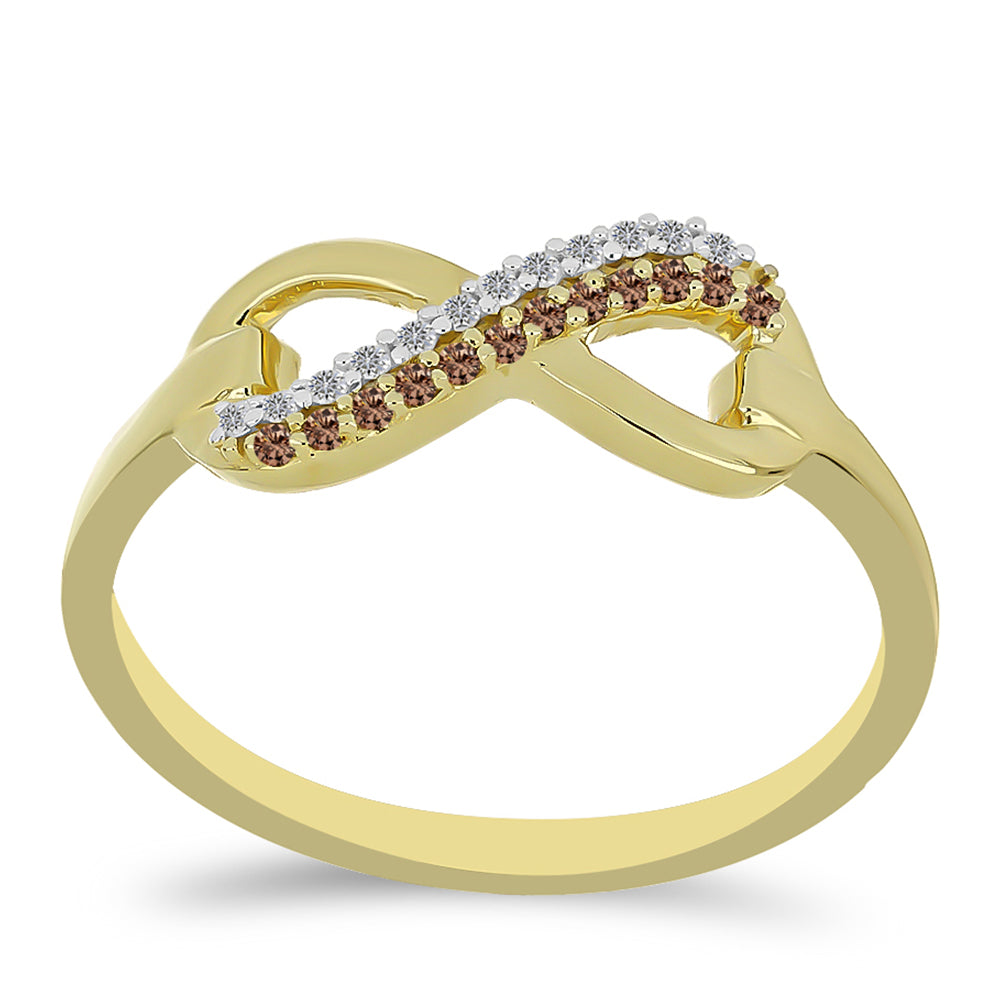 Goldplattierter Silberring mit Champagner-Diamant und weißem Diamant 3 