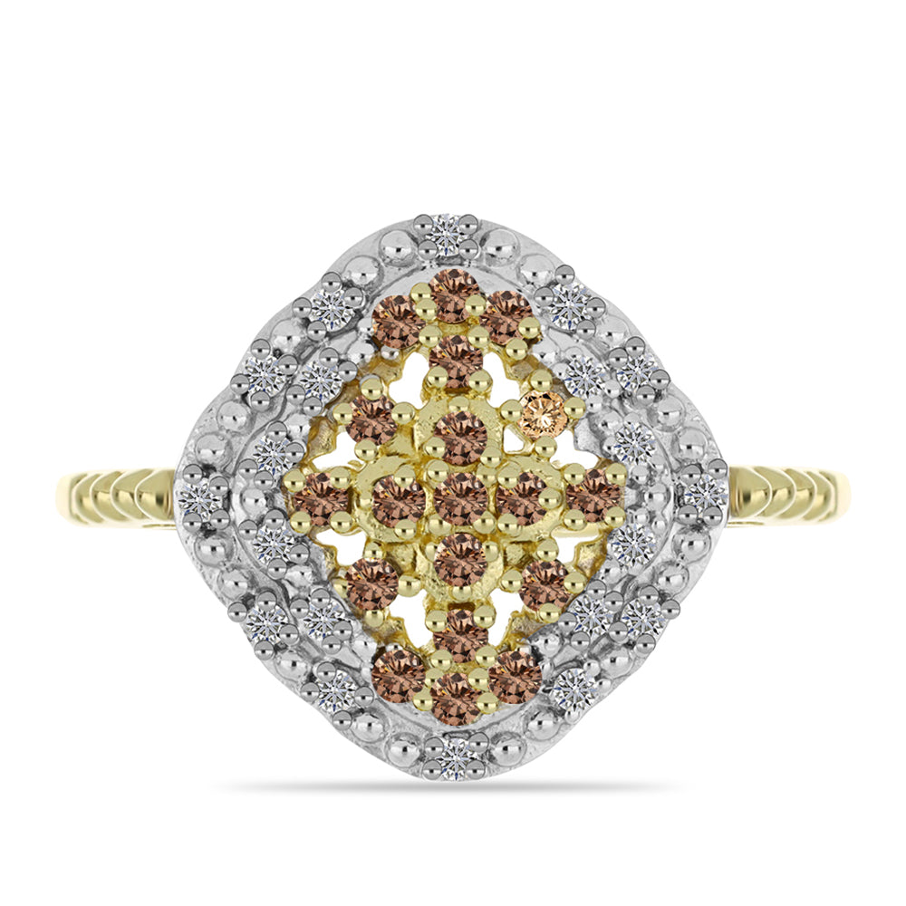 Goldplattierter Silberring mit Champagner-Diamant und weißem Diamant 1 