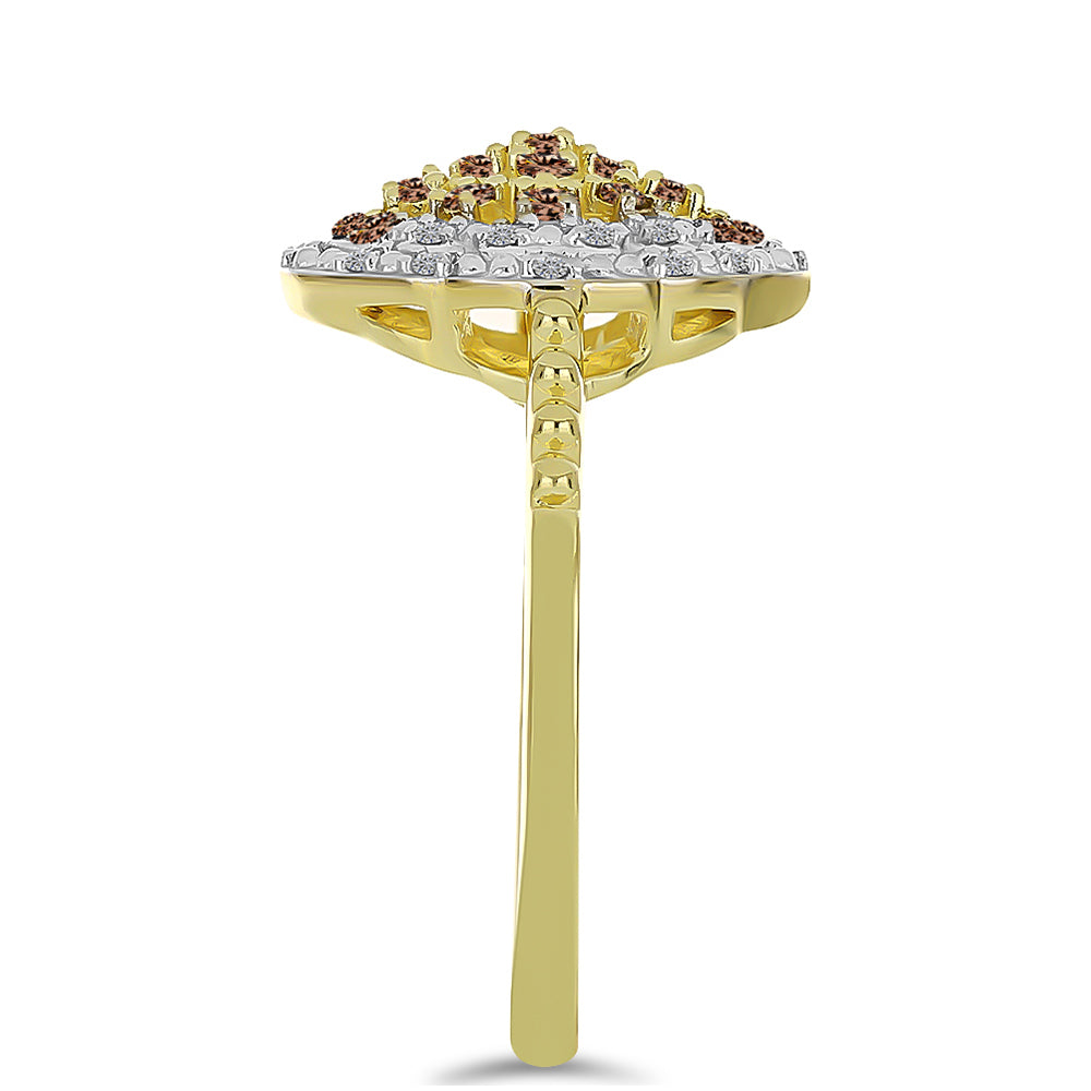 Goldplattierter Silberring mit Champagner-Diamant und weißem Diamant 4 