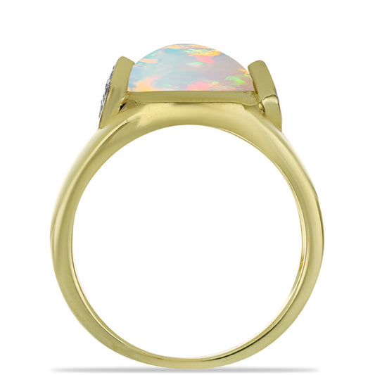 Goldplattierter Silberring mit Welo-Opal und weißem Topas