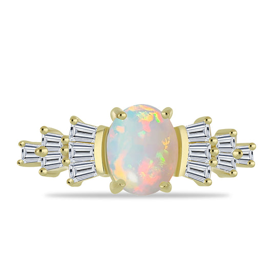 Goldplattierter Silberring mit Welo-Opal und weißem Zirkon