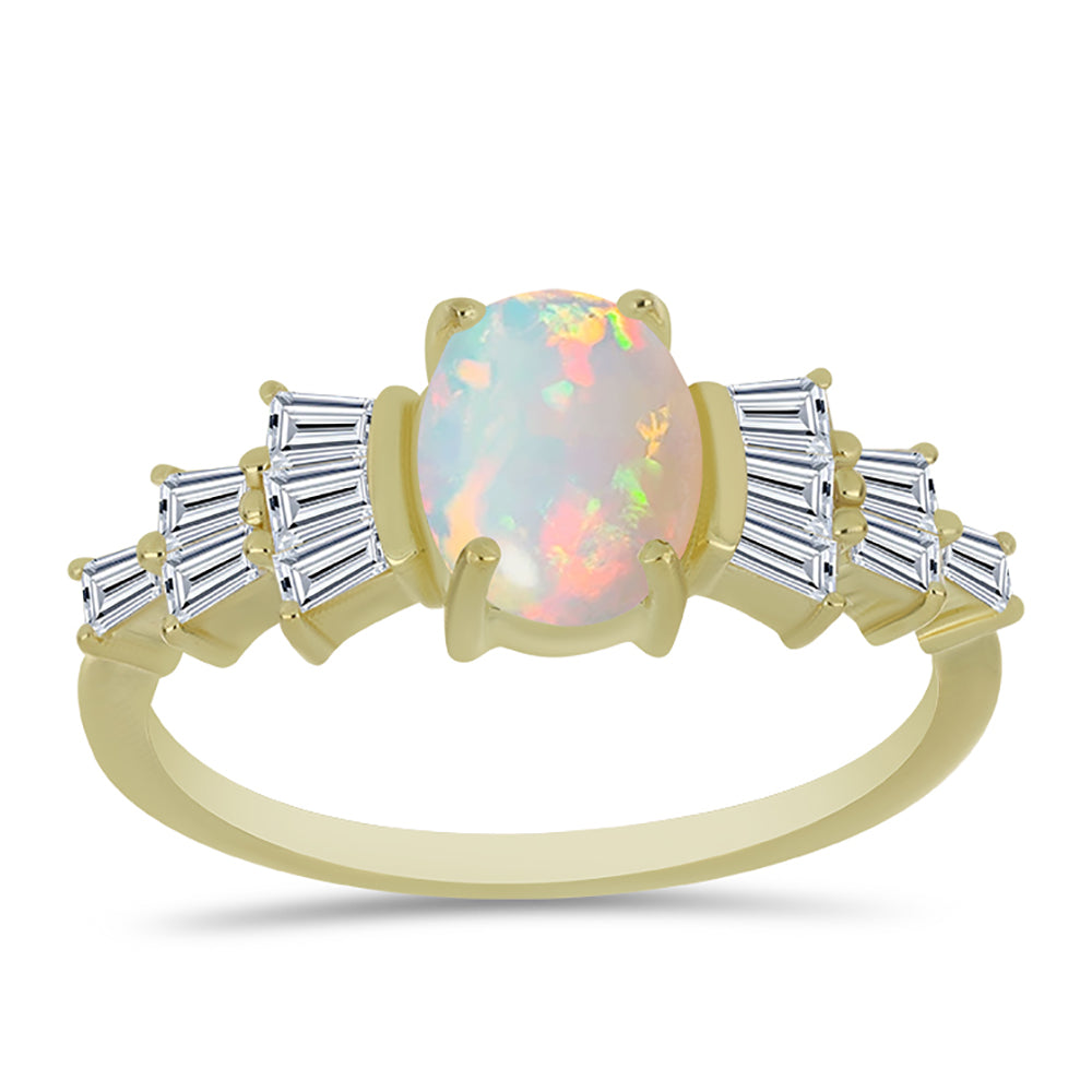 Goldplattierter Silberring mit Welo-Opal und weißem Zirkon 3 