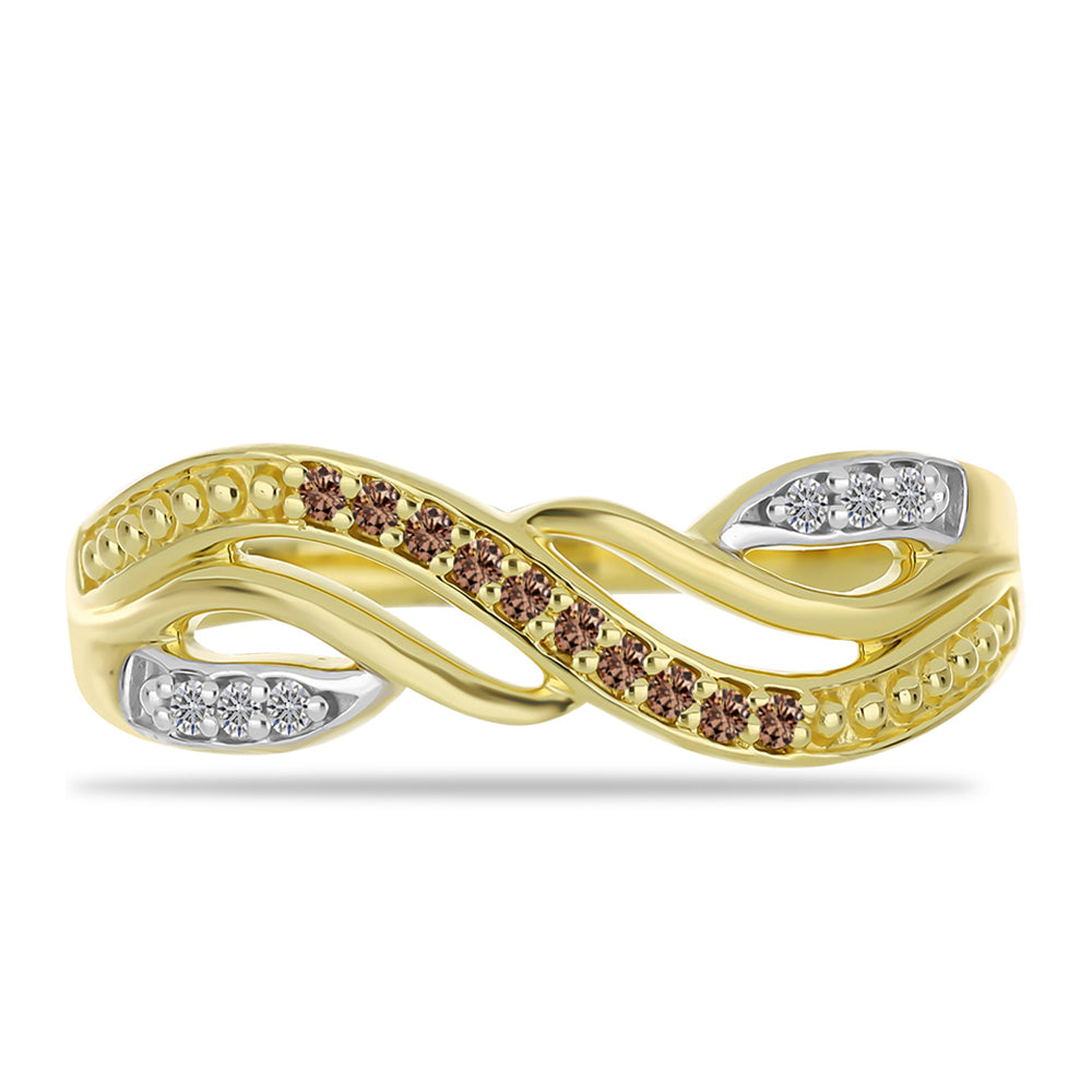 Goldplattierter Silberring mit Champagner-Diamant und weißem Diamant 1 