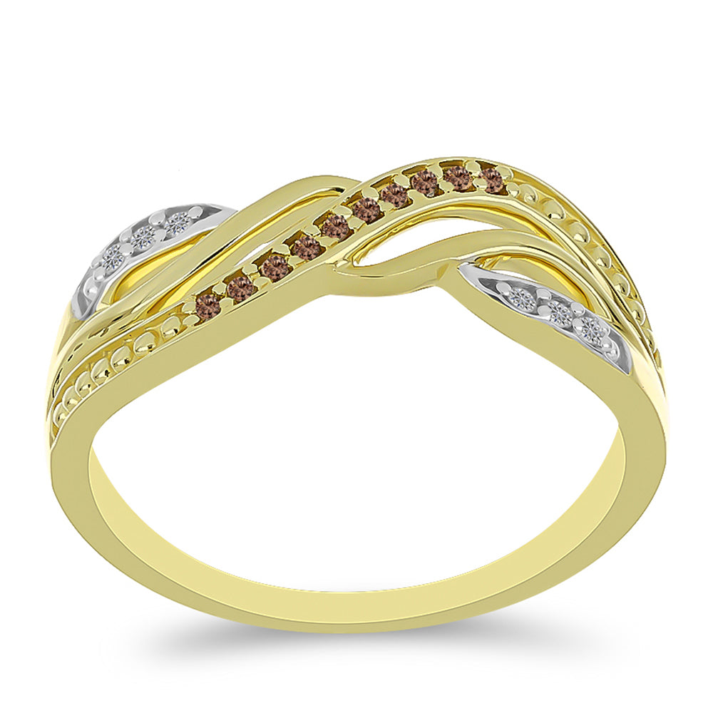 Goldplattierter Silberring mit Champagner-Diamant und weißem Diamant 3 