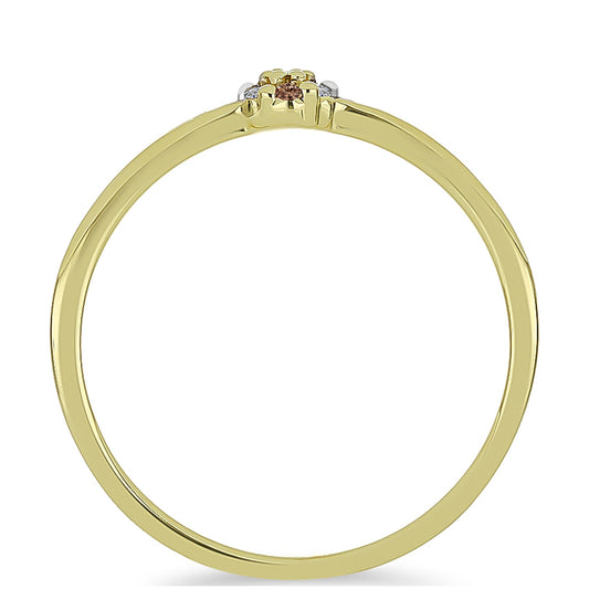 Goldplattierter Silberring mit Champagner-Diamant und weißem Diamant