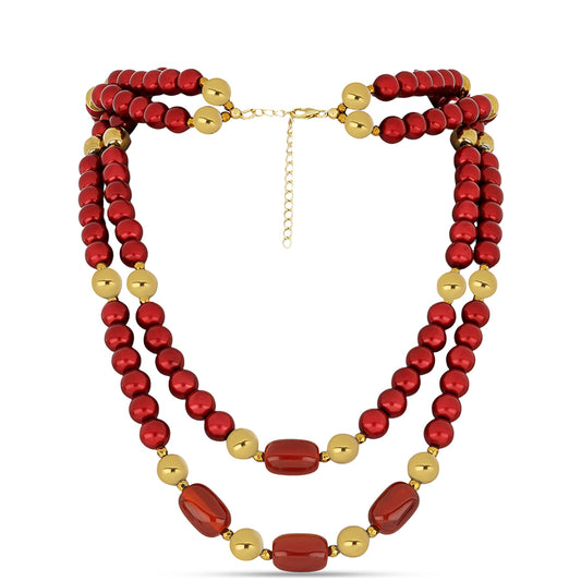 Goldplattierte Silberhalskette mit roter Süßwasserperle