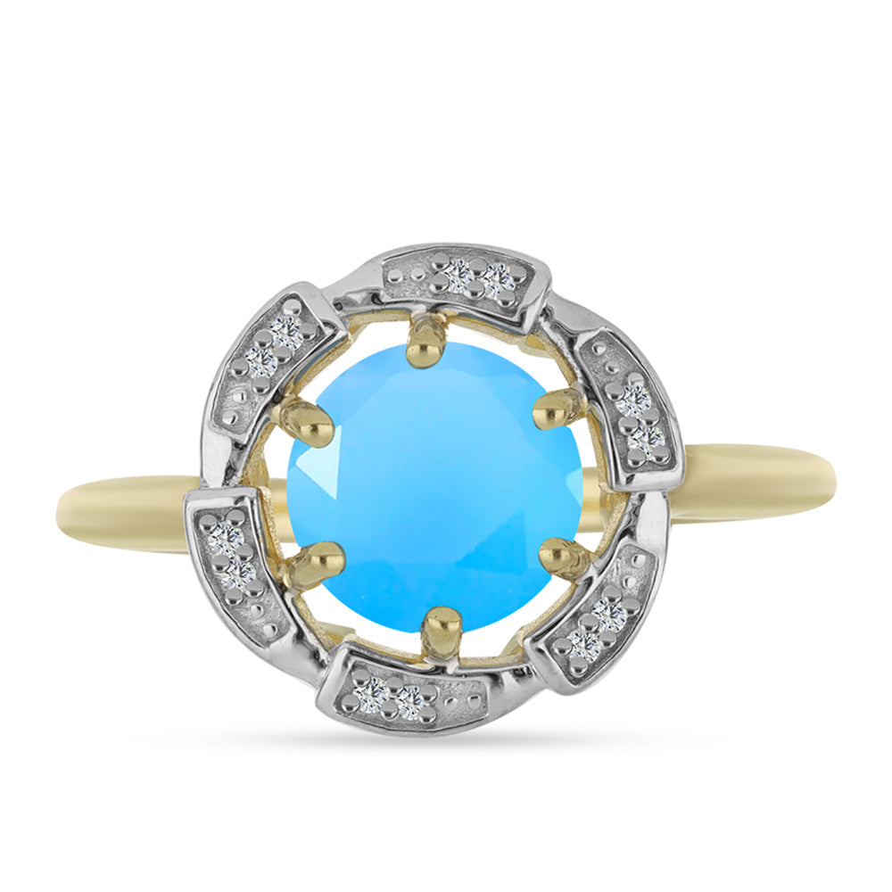 Goldplattierter Silberring mit Aqua-Chalcedon und weißem Topas 1 