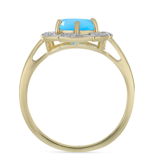 Goldplattierter Silberring mit Aqua-Chalcedon und weißem Topas