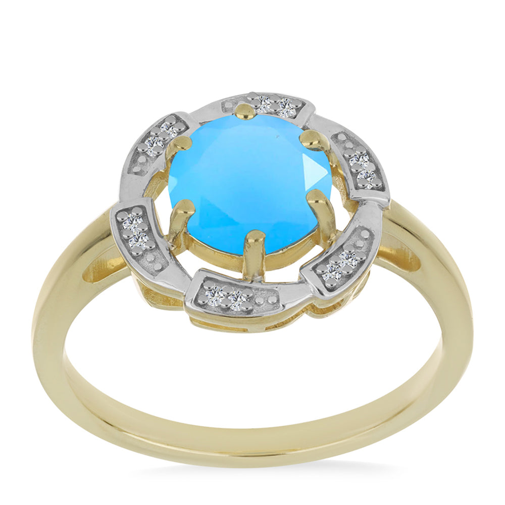 Goldplattierter Silberring mit Aqua-Chalcedon und weißem Topas 3 