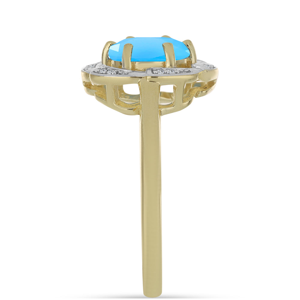 Goldplattierter Silberring mit Aqua-Chalcedon und weißem Topas