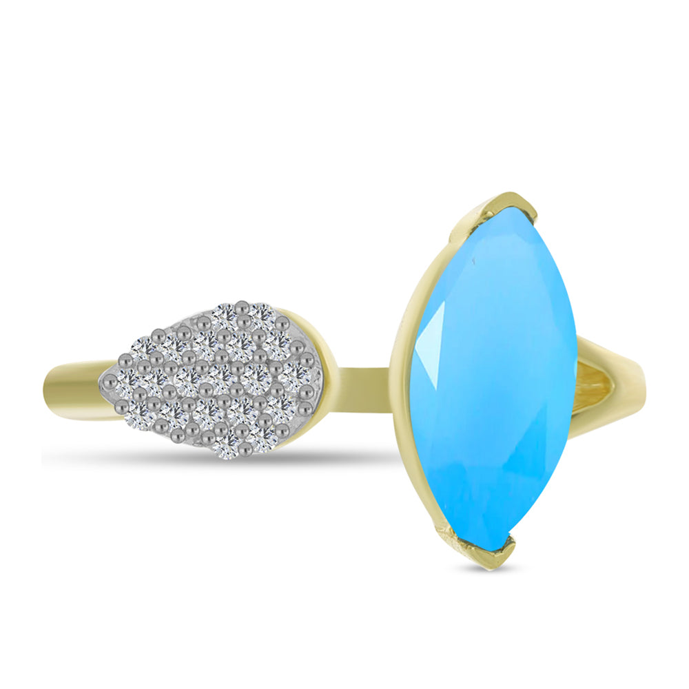 Goldplattierter Silberring mit Aqua-Chalcedon und weißem Topas 1 