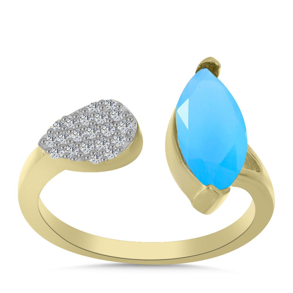 Goldplattierter Silberring mit Aqua-Chalcedon und weißem Topas 3 