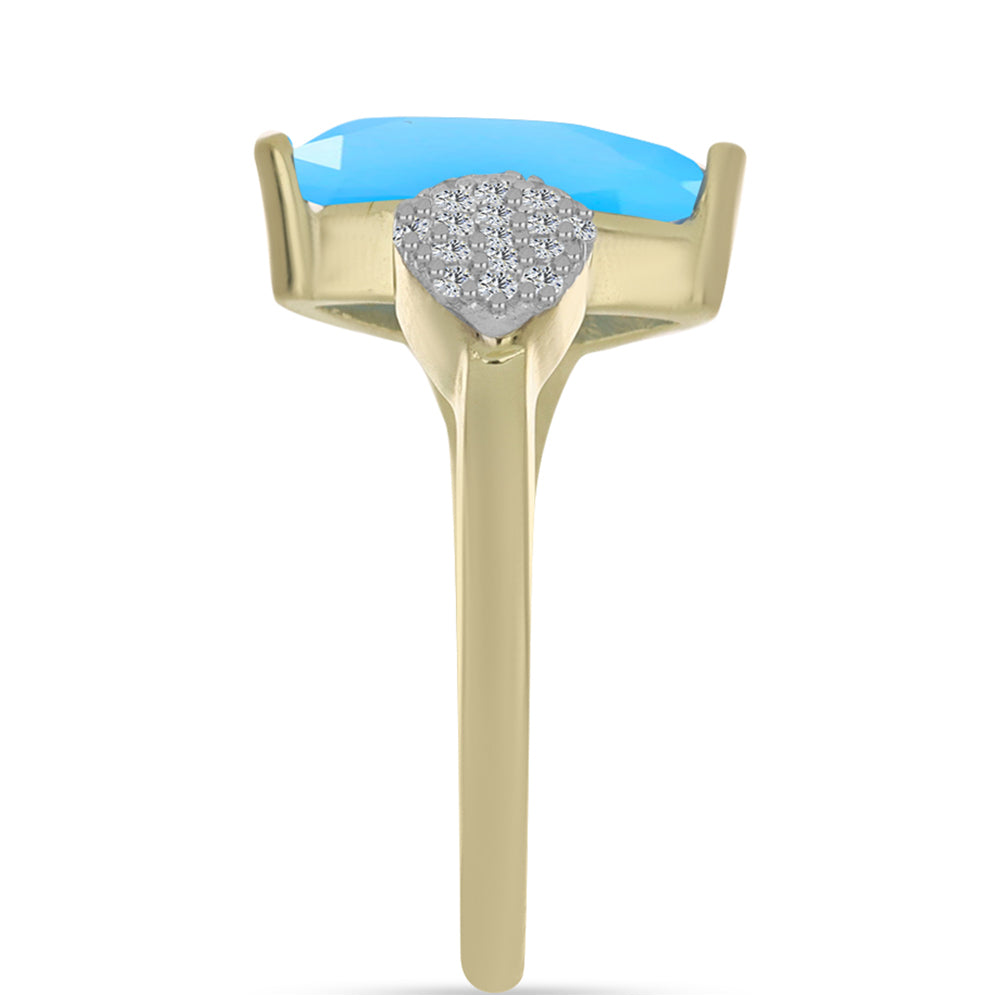 Goldplattierter Silberring mit Aqua-Chalcedon und weißem Topas 4 