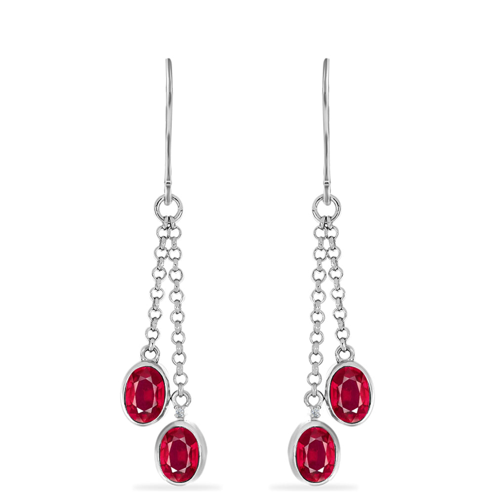 Silberohrringe mit Rubin aus Madagaskar und weißem Diamant 1 