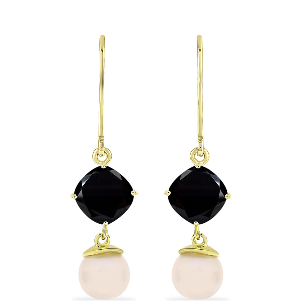 Goldplattierte Silberohrringe mit schwarzem Onyx aus Suwar und weißer Süßwasserperle 1 