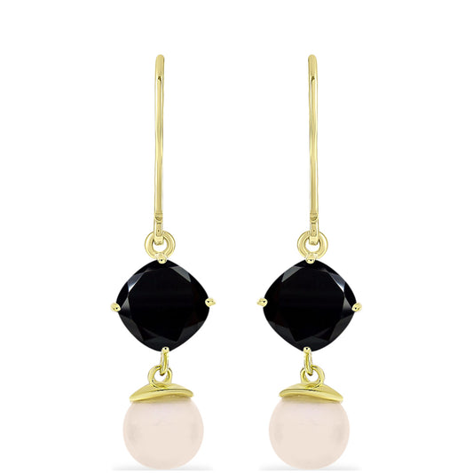 Goldplattierte Silberohrringe mit schwarzem Onyx aus Suwar und weißer Süßwasserperle
