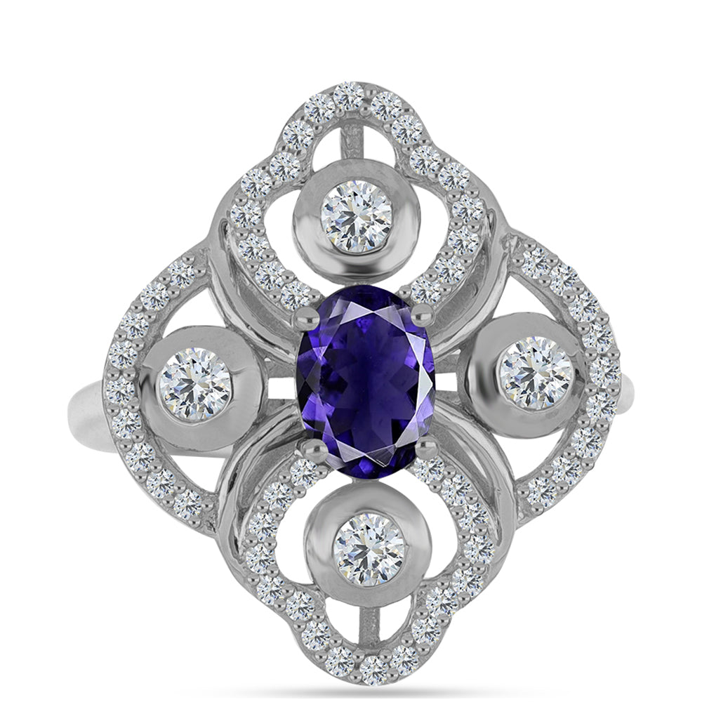 Silberring mit Iolith und weißem Topas