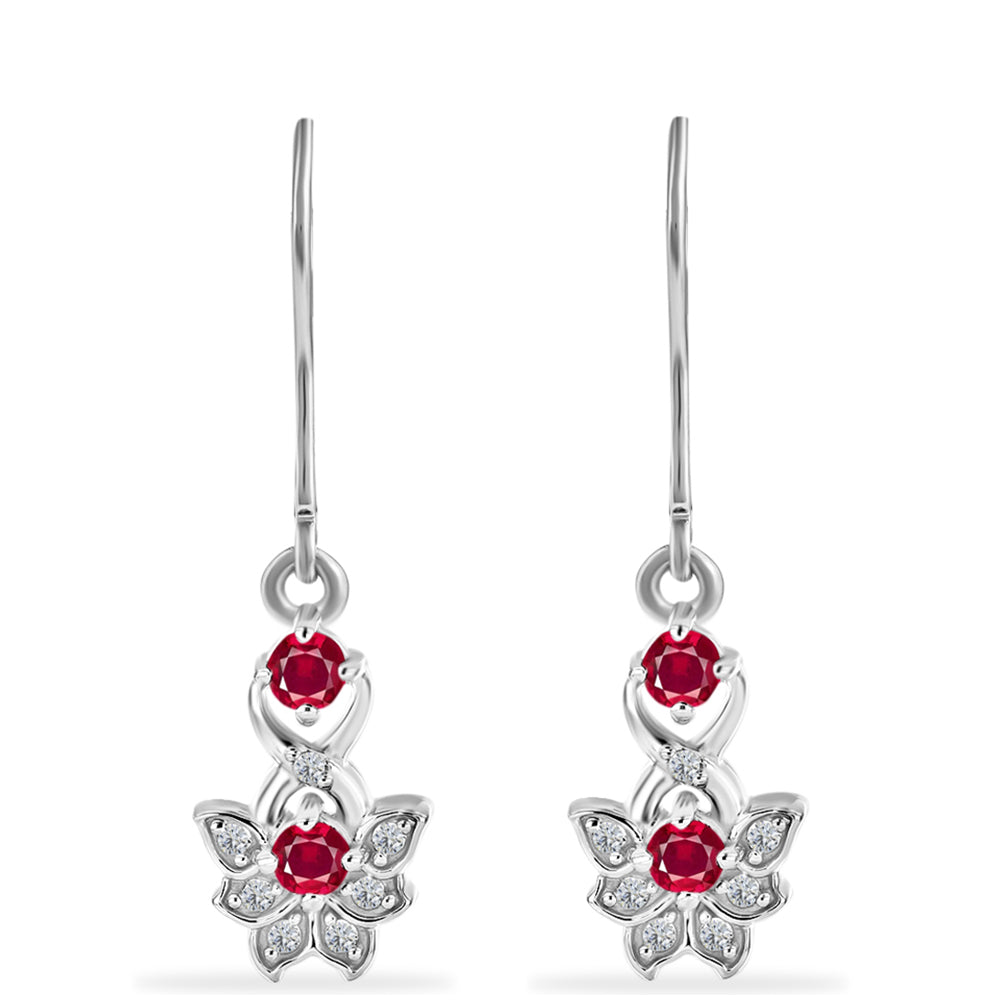 Silberohrringe mit Rubin aus Madagaskar und weißem Diamant 1 