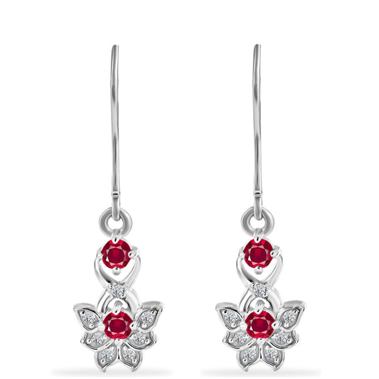 Silberohrringe mit Rubin aus Madagaskar und weißem Diamant