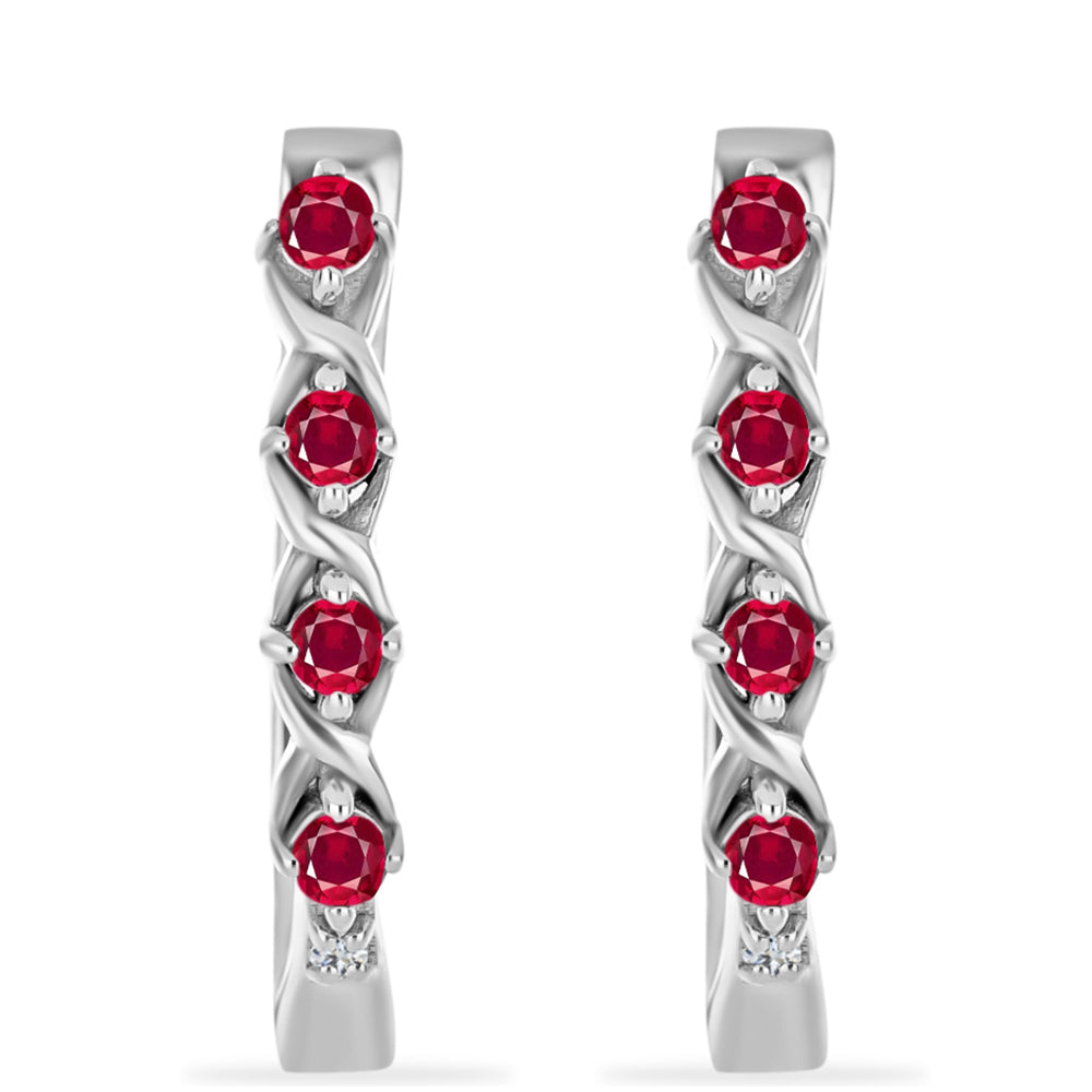 Silberohrringe mit Rubin aus Madagaskar und weißem Diamant 1 