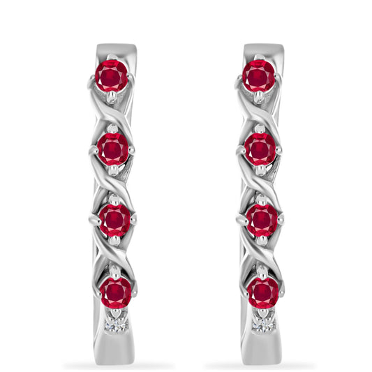 Silberohrringe mit Rubin aus Madagaskar und weißem Diamant