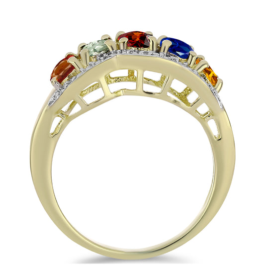 Goldplattierter Silberring mit regenbogenfarbenem Rosebery Saphir und weißem Topas