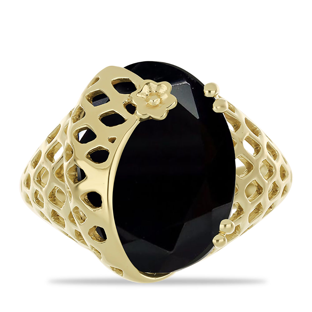 Goldplattierter Silberring mit schwarzem Onyx aus Suwar