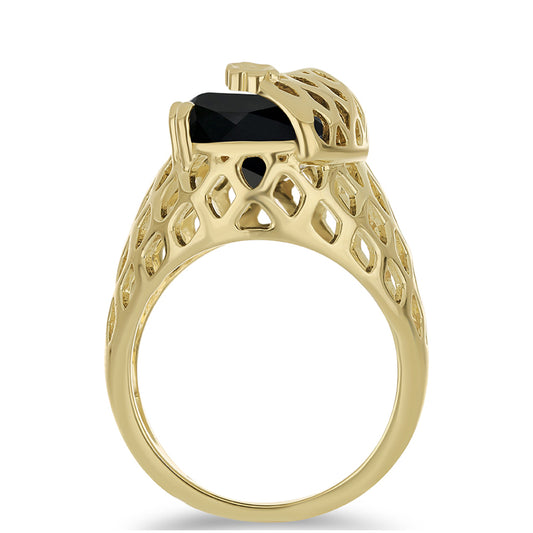 Goldplattierter Silberring mit schwarzem Onyx aus Suwar