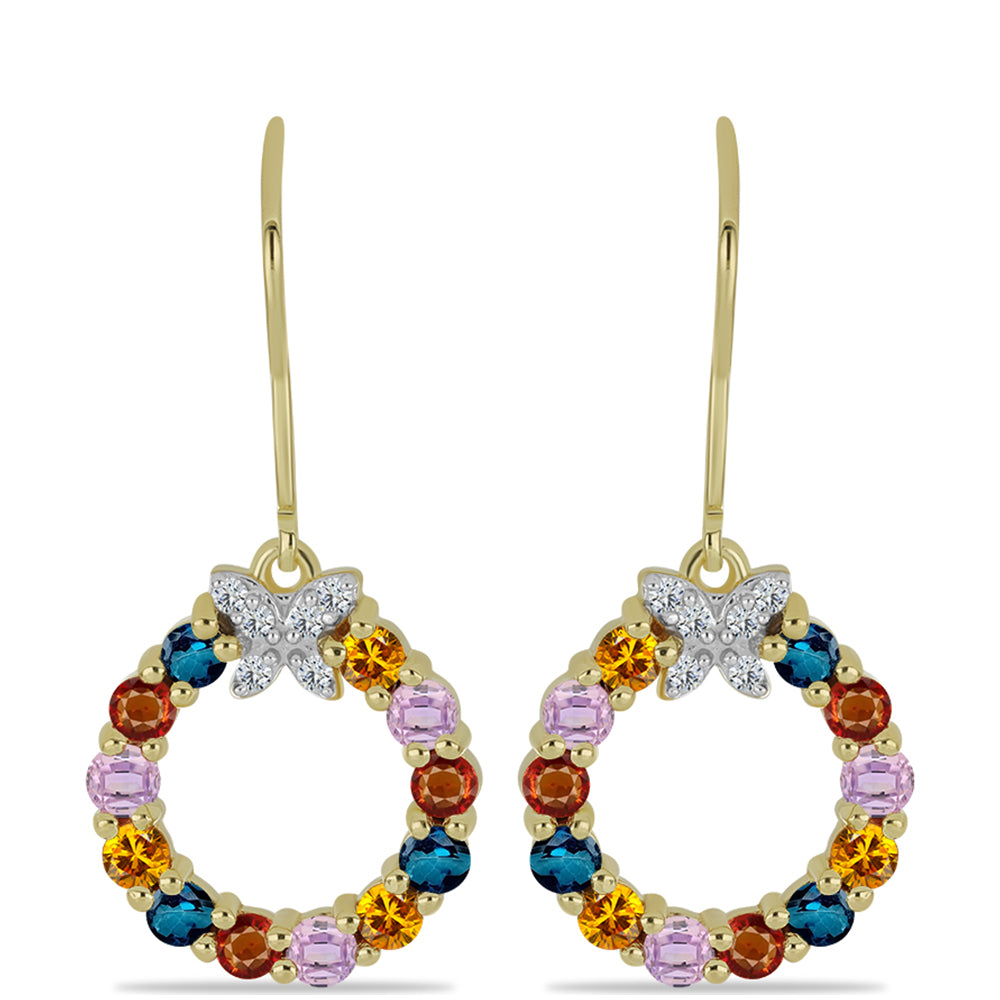 Goldplattierte Silberohrringe mit regenbogenfarbenem Rosebery Saphir und weißem Topas 1 