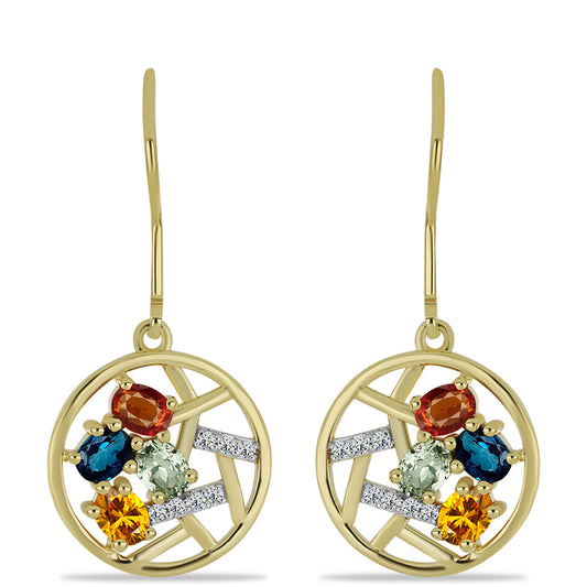 Goldplattierte Silberohrringe mit regenbogenfarbenem Rosebery Saphir und weißem Topas